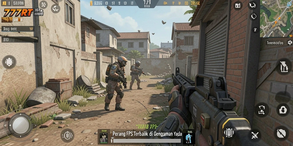 Tampilan gameplay yang mendebarkan dalam 777RT dengan aksi FPS intens.