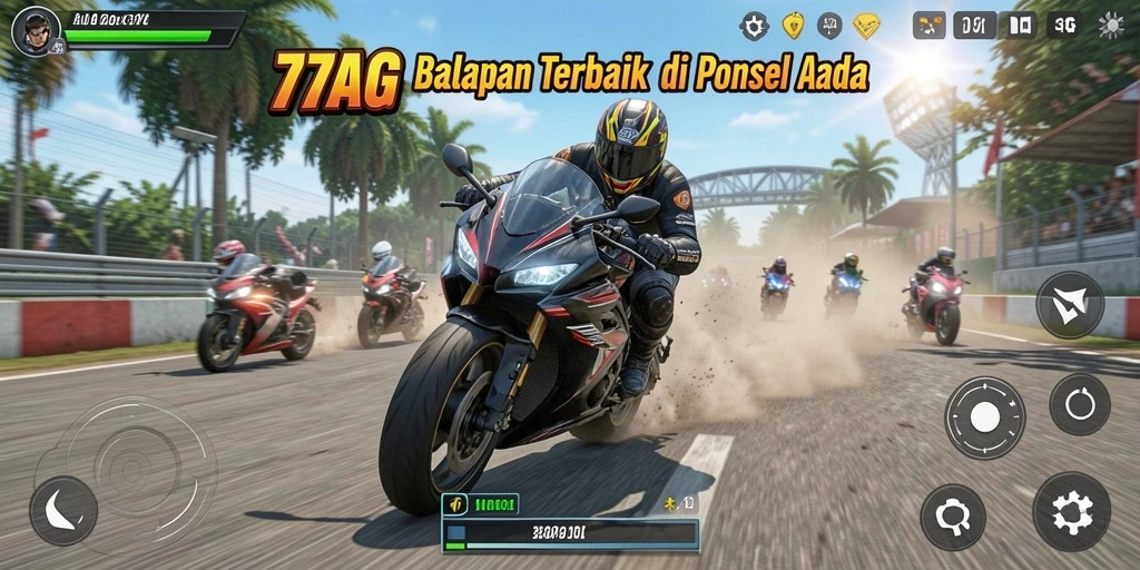 Gameplay mendebarkan dalam balapan motor dengan 77AG.