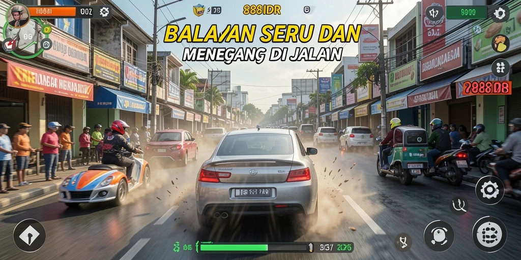 Screenshot 888IDR menampilkan aksi balapan yang intens dan mendebarkan.