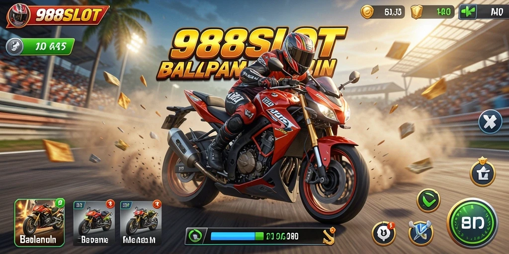 Tampilan balapan seru di 988SLOT dengan motor kustom.