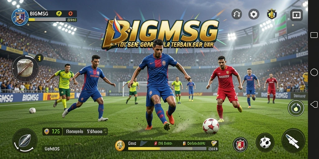 Tampilan gameplay BIGMSG dengan aksi sepak bola yang mendebarkan.