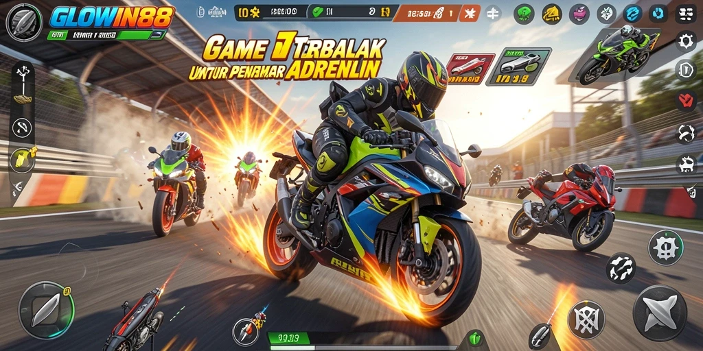 Screenshot GLOWIN88 menampilkan aksi balap motor yang mendebarkan.