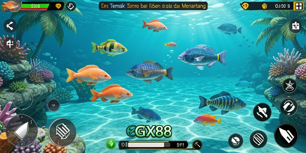 Screenshot utama GX88 menampilkan gameplay tembak ikan yang mendebarkan.