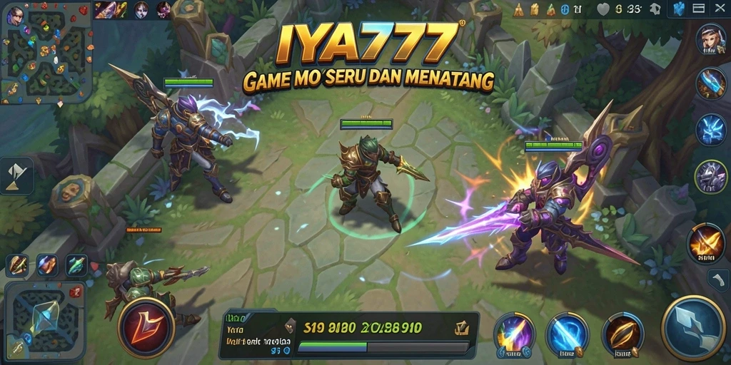Tampilan gameplay seru di IYA777 dengan aksi MOBA menyenangkan.