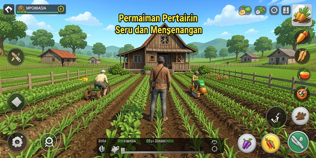 Screenshot gameplay MPO88ASIA menampilkan petani yang merawat ladang.