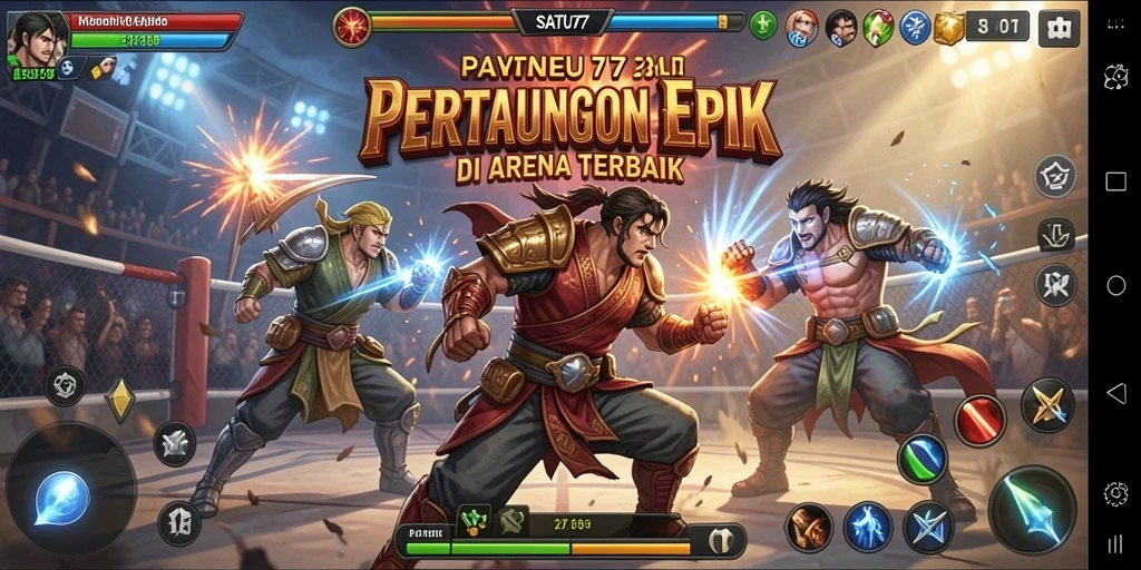 Tampilan gameplay SATU77 dengan pertarungan intens dan karakter menarik.