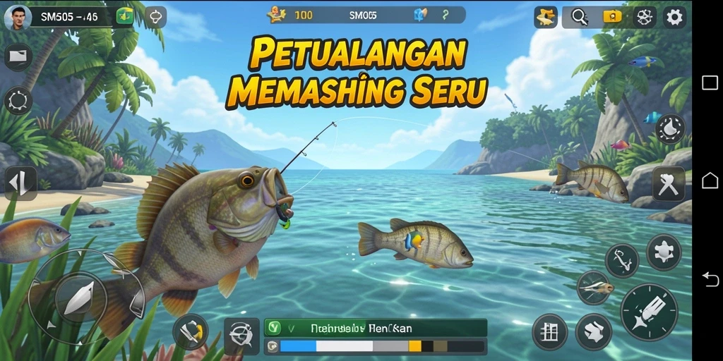 Screenshot menampilkan gameplay memancing yang menarik dan realistis.
